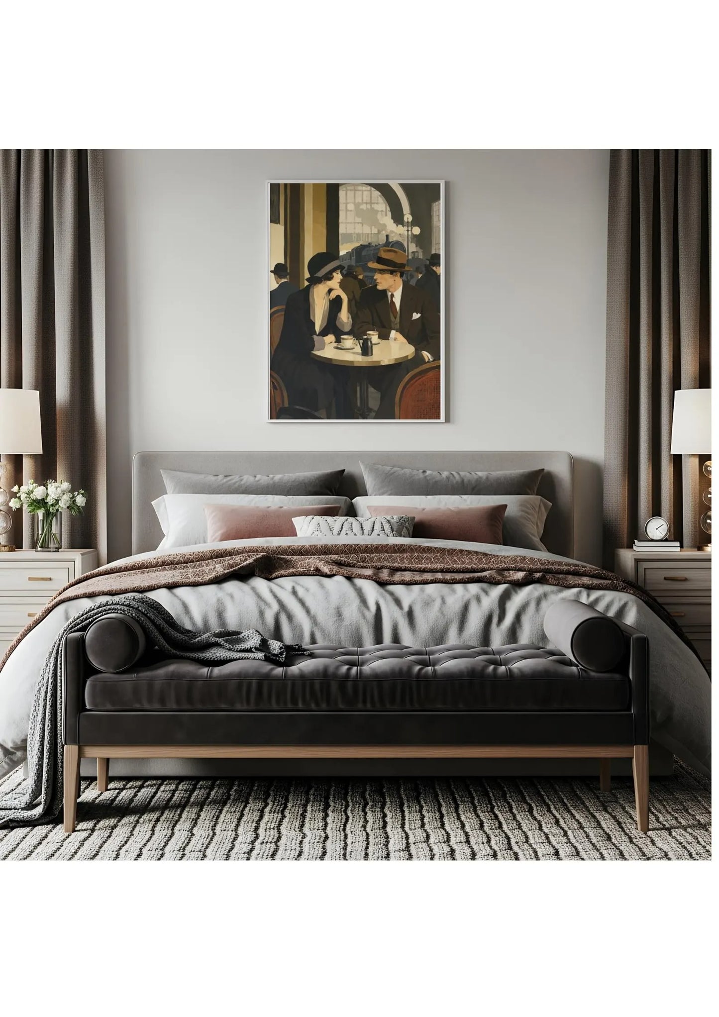 1920s Couple Coffee Canvas, Retro Romance Café Print