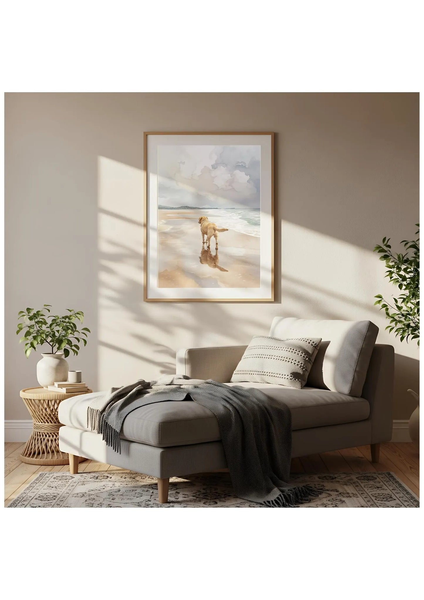 Yellow Labrador Beach Canvas, Coastal Dog Wall Art, Sunny Coastal Nursery Decor