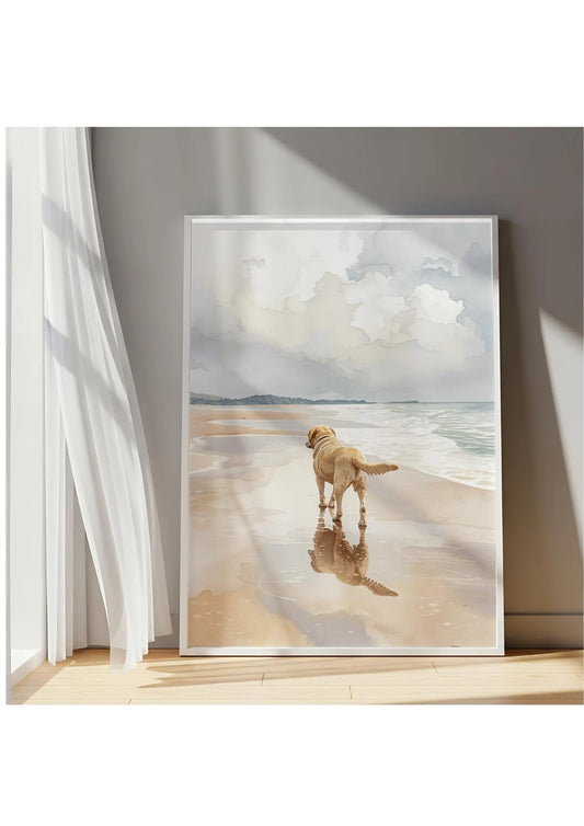 Yellow Labrador Beach Canvas, Coastal Dog Wall Art, Sunny Coastal Nursery Decor