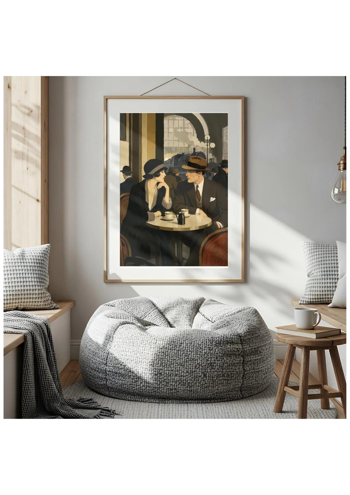 1920s Couple Coffee Canvas, Retro Romance Café Print
