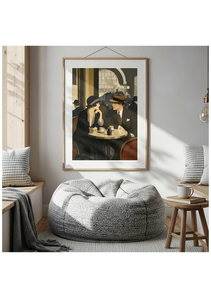 1920s Couple Coffee Canvas, Retro Romance Café Print