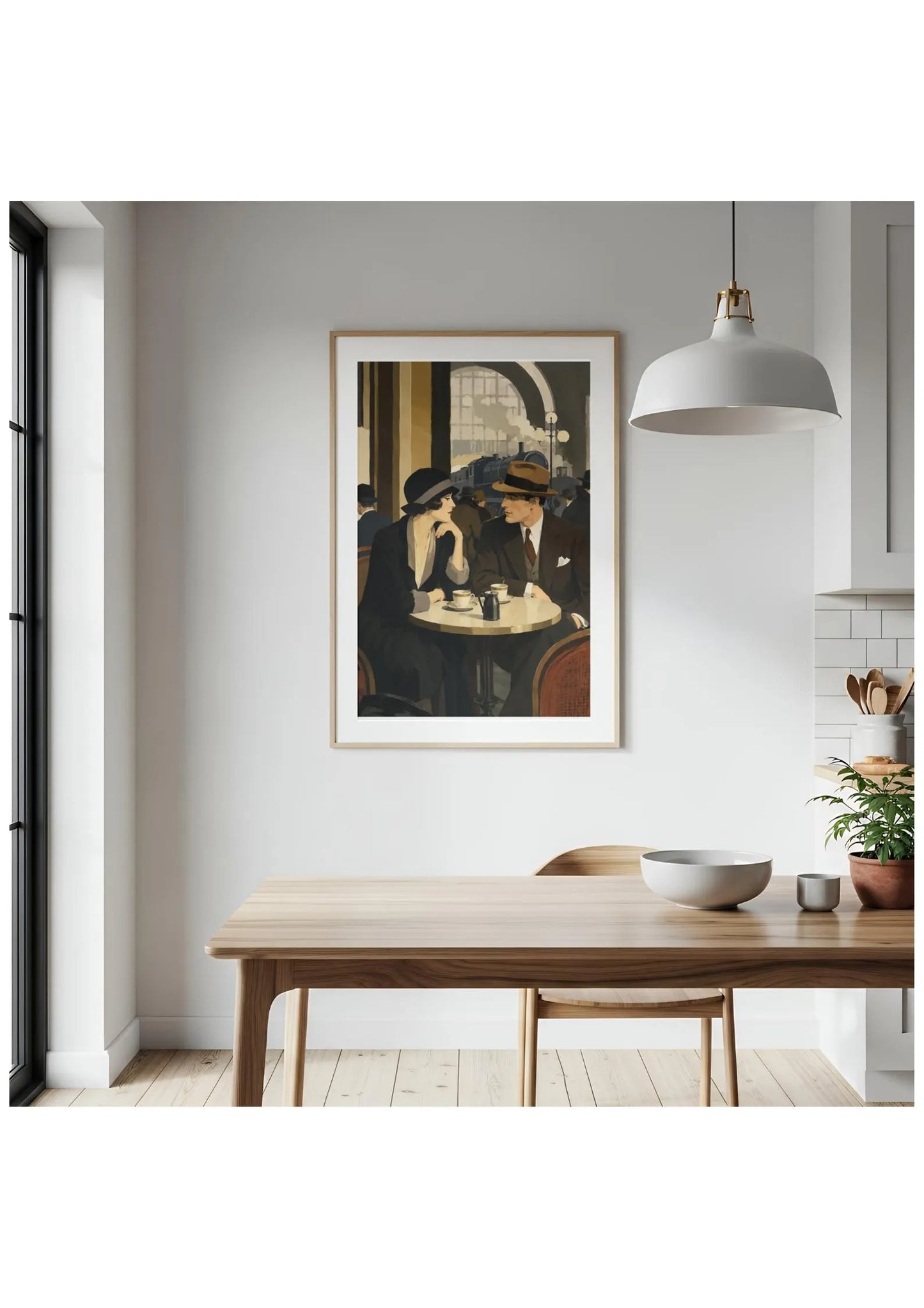 1920s Couple Coffee Canvas, Retro Romance Café Print