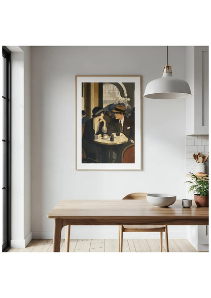 1920s Couple Coffee Canvas, Retro Romance Café Print