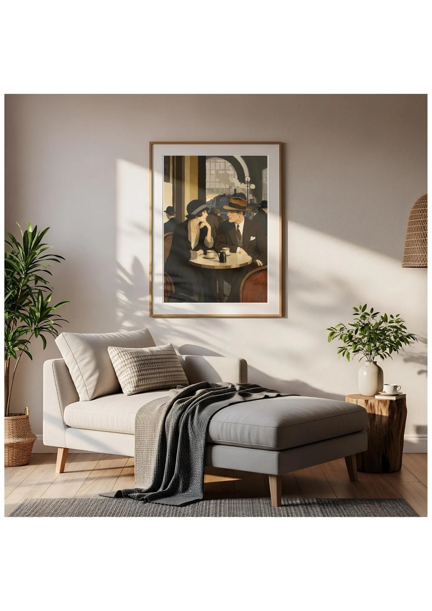 1920s Couple Coffee Canvas, Retro Romance Café Print