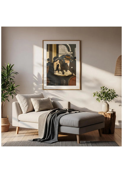 1920s Couple Coffee Canvas, Retro Romance Café Print