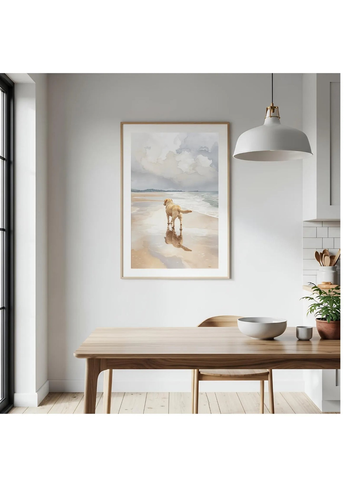 Yellow Labrador Beach Canvas, Coastal Dog Wall Art, Sunny Coastal Nursery Decor