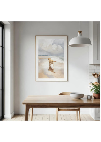 Yellow Labrador Beach Canvas, Coastal Dog Wall Art, Sunny Coastal Nursery Decor
