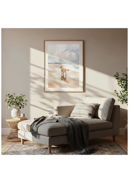 Yellow Labrador Beach Canvas, Coastal Dog Wall Art, Sunny Coastal Nursery Decor